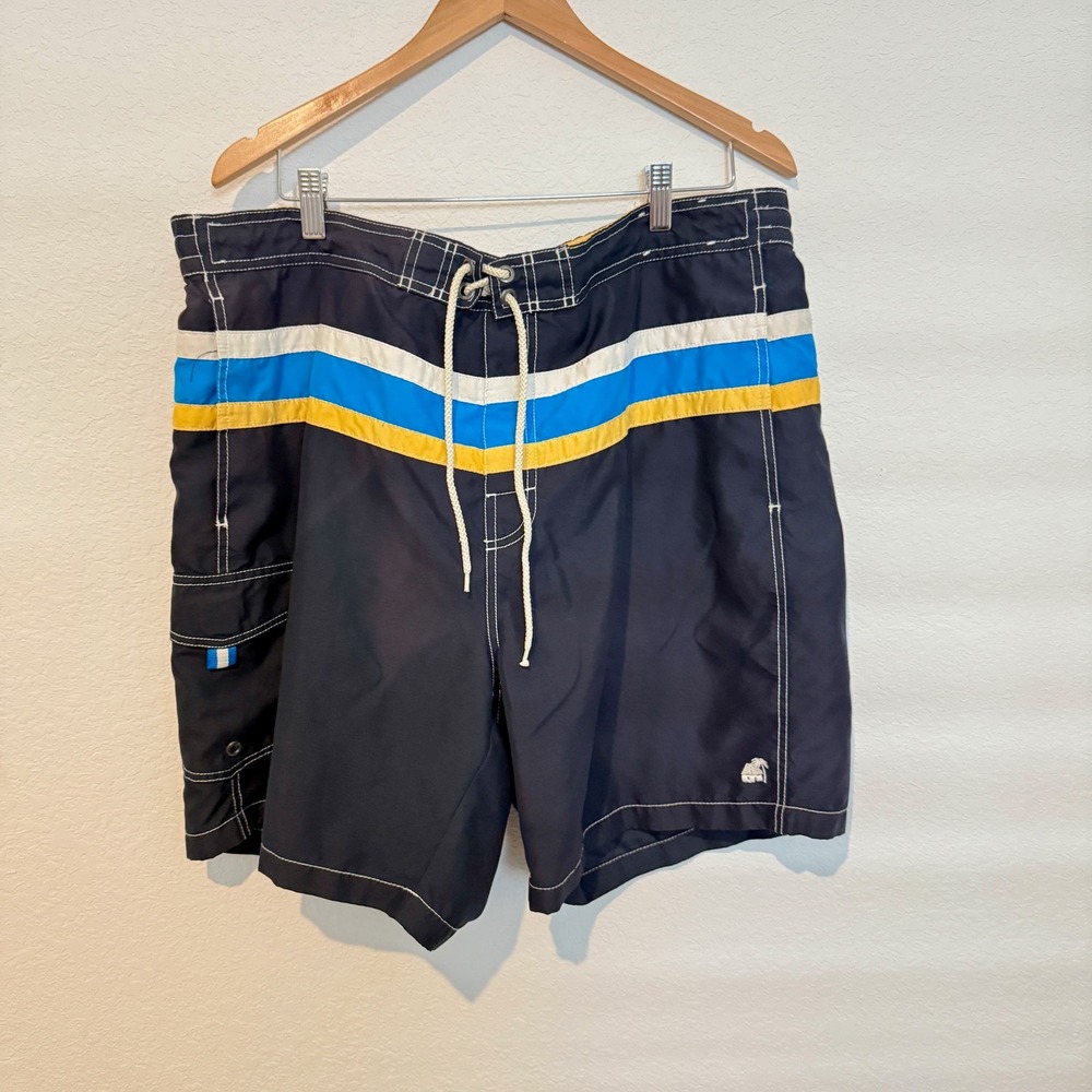 Caribbean Joe Men's Board Shorts Swim Trunks XL Navy Blue Striped Mesh Lining